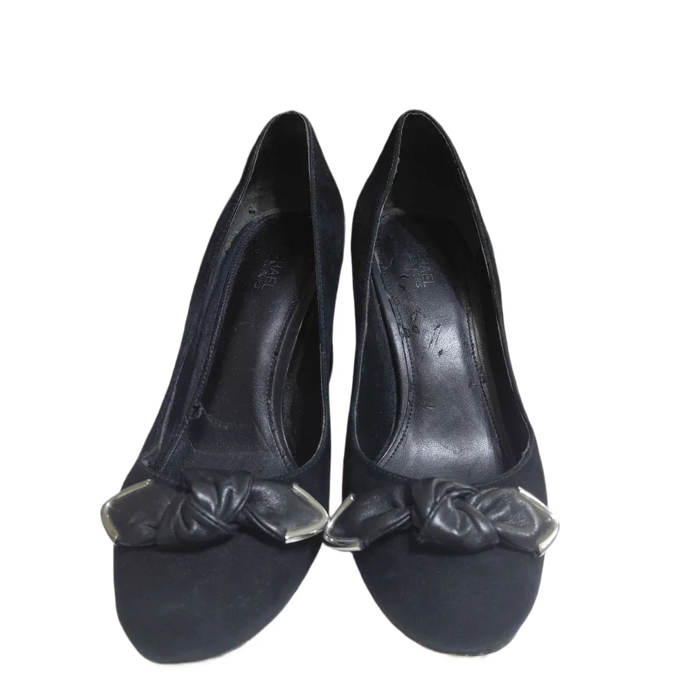 Michael Kors Liza Black Suede Block Heel Pumps Size 7 M - Picture 2 of 13